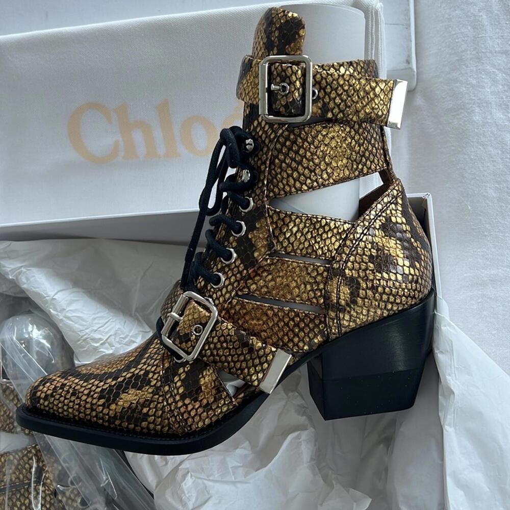 NEW CHLOÉ Rylee Python Caged Cutout Booties Harve… - image 4